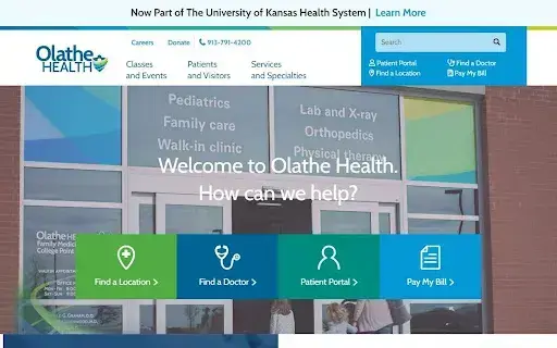 picture of olathehealth.org medical website page