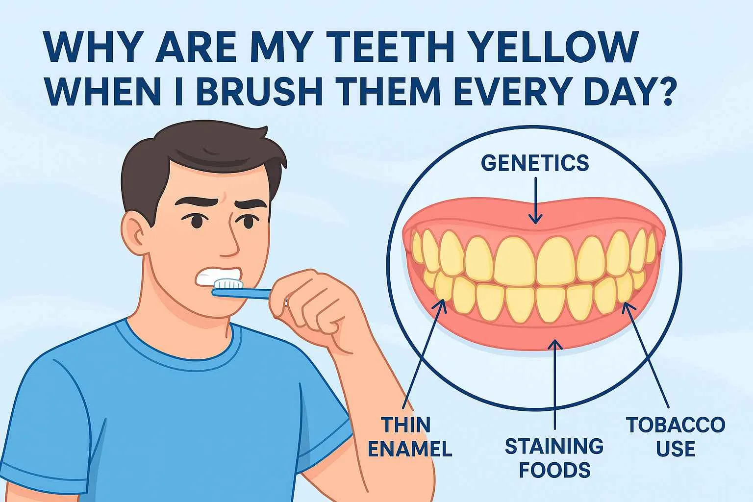 infographic showing reasons of teeth discoloration despite regular brushing