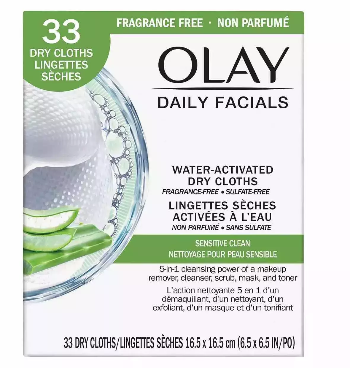 makeup remover wipes, Olay 5-in-1 water-activated dry clothes with aloe Leaf extract