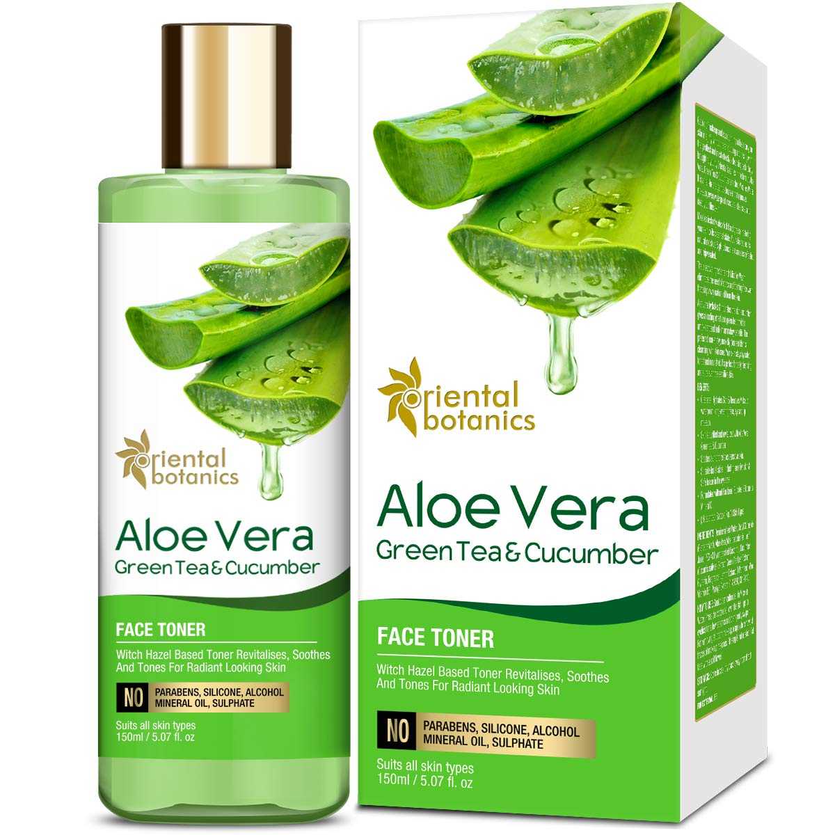 Oriental Botanics Aloe Vera, Green Tea & Cucumber Face Toner - Toner For Oily Skin